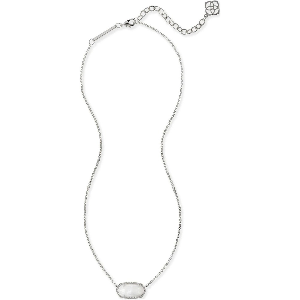 Kendra Scott Chelsea Rhodium Ivory Mother of Pearl White CZ Necklace 15" NWT
